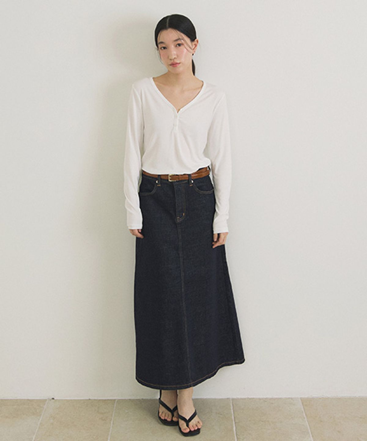 링서울(LINGSEOUL) ribbed button top-ivory