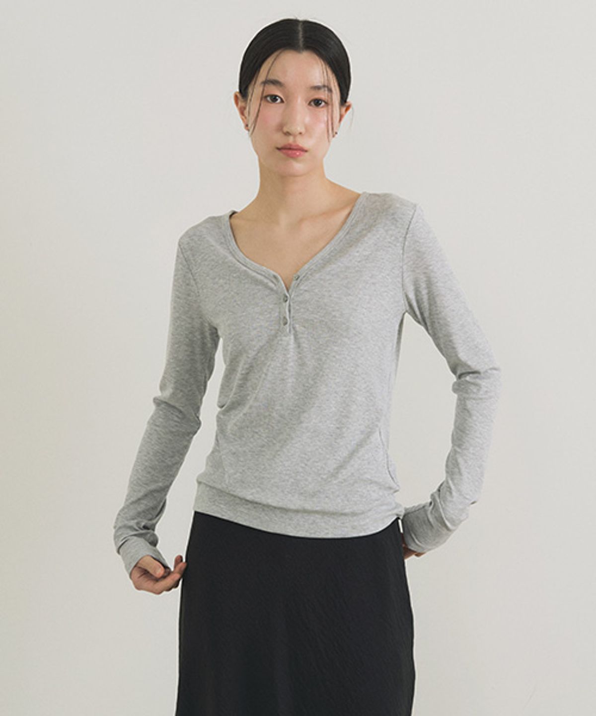 링서울(LINGSEOUL) ribbed button top-gray