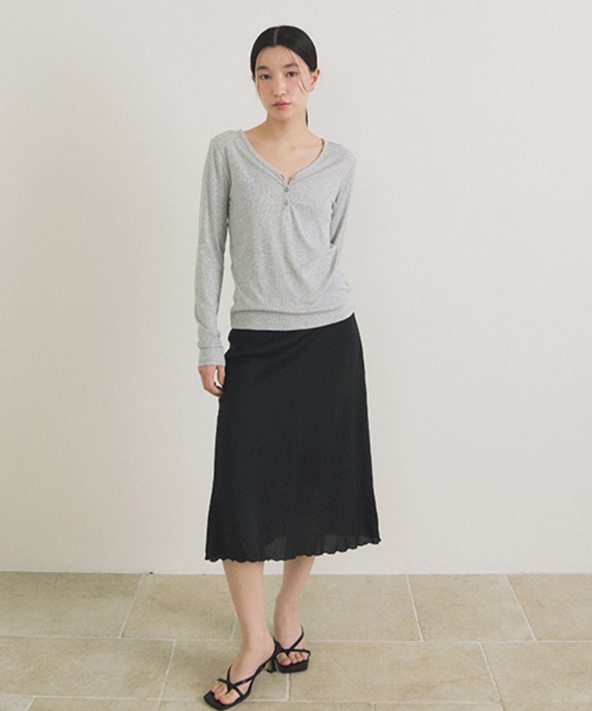 링서울(LINGSEOUL) ribbed button top-gray