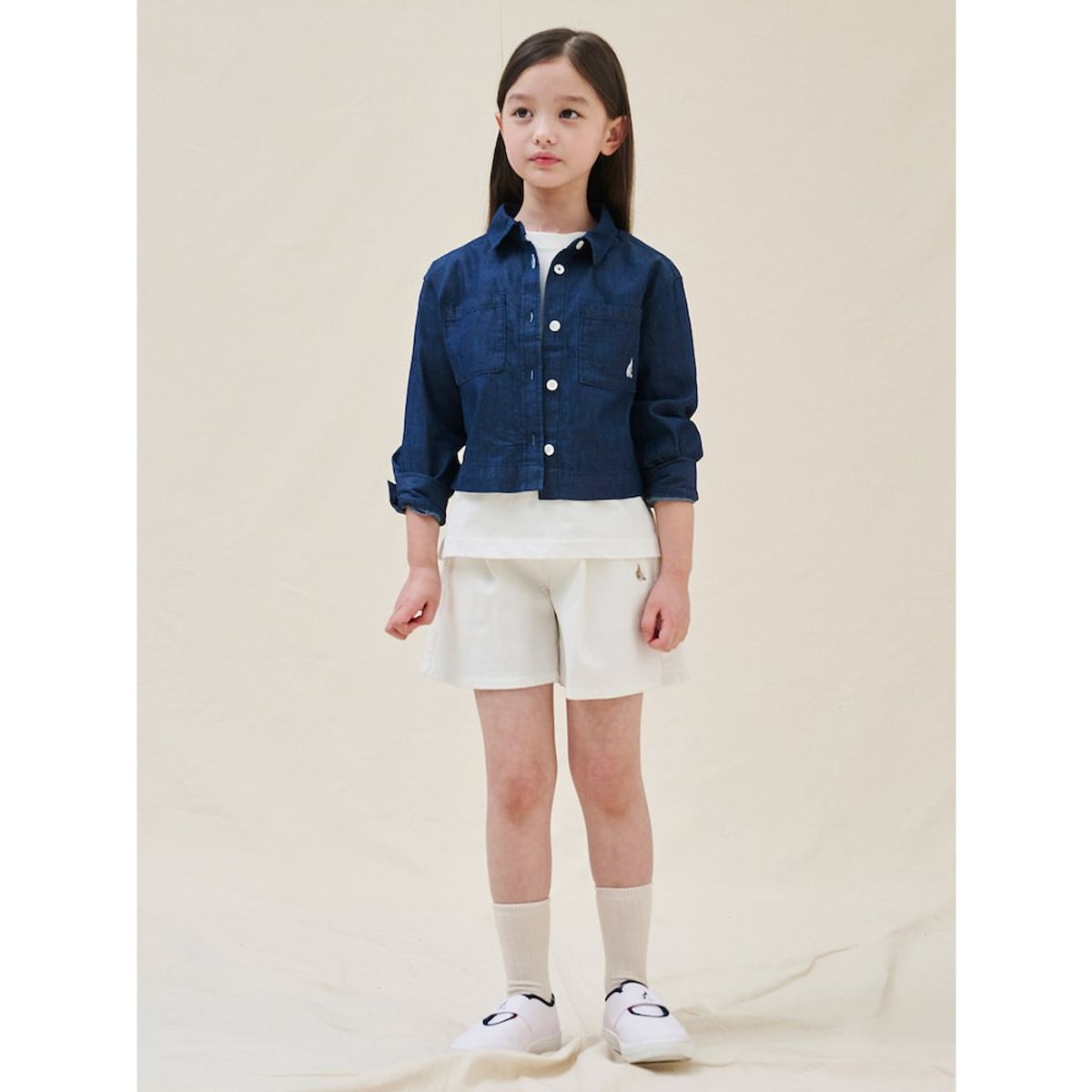 빈폴 키즈(BEANPOLE KIDS) 진청 여아 데님 크롭 셔츠  네이비 (BI5264G90R)