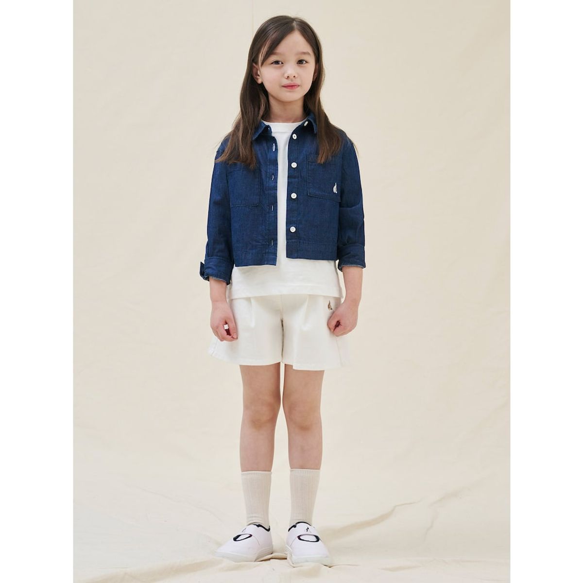 빈폴 키즈(BEANPOLE KIDS) 진청 여아 데님 크롭 셔츠  네이비 (BI5264G90R)