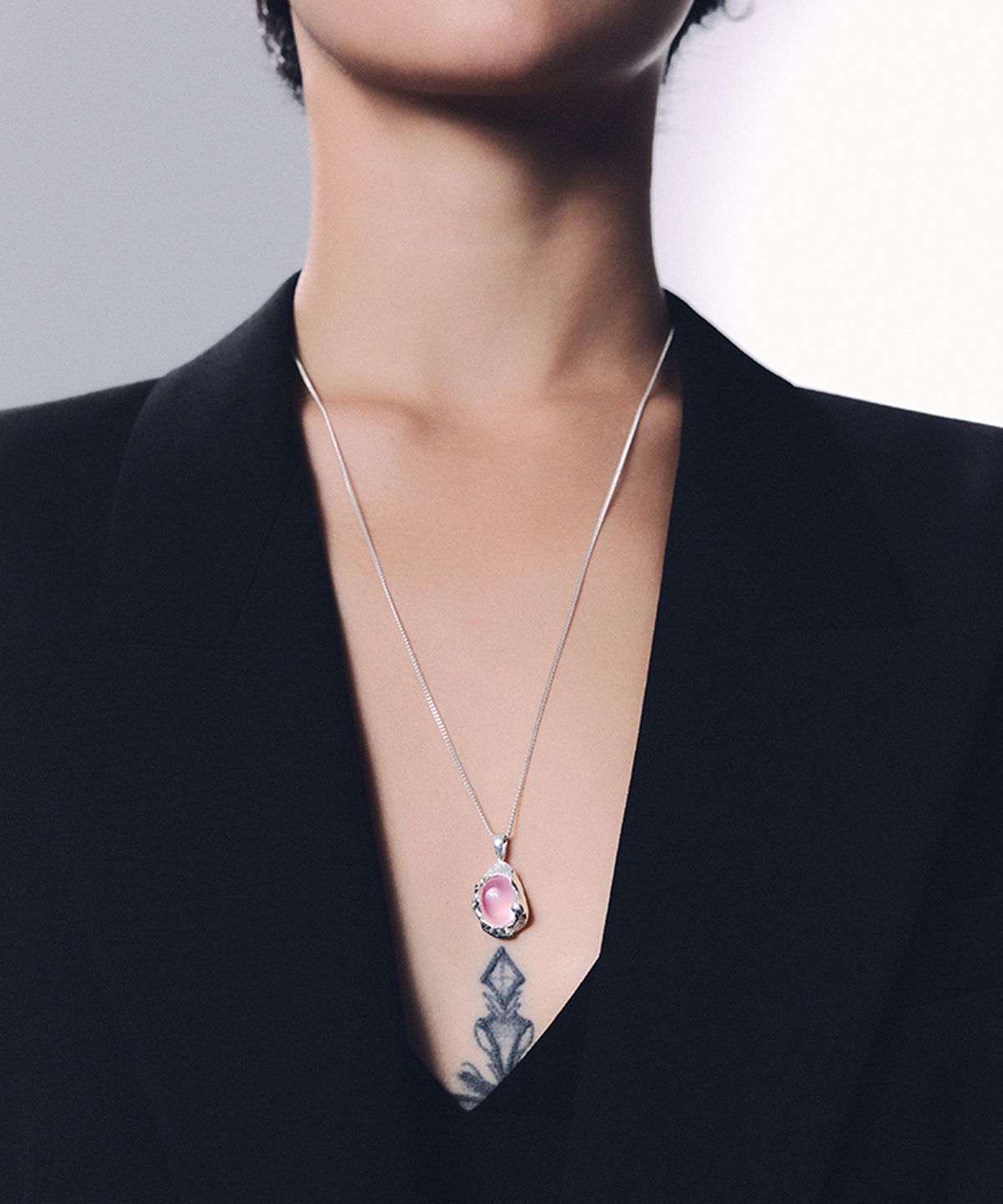 휴스타드(HUSTAD) 235 Rose quartz Necklace _ 925 실버 로즈쿼츠 목걸이
