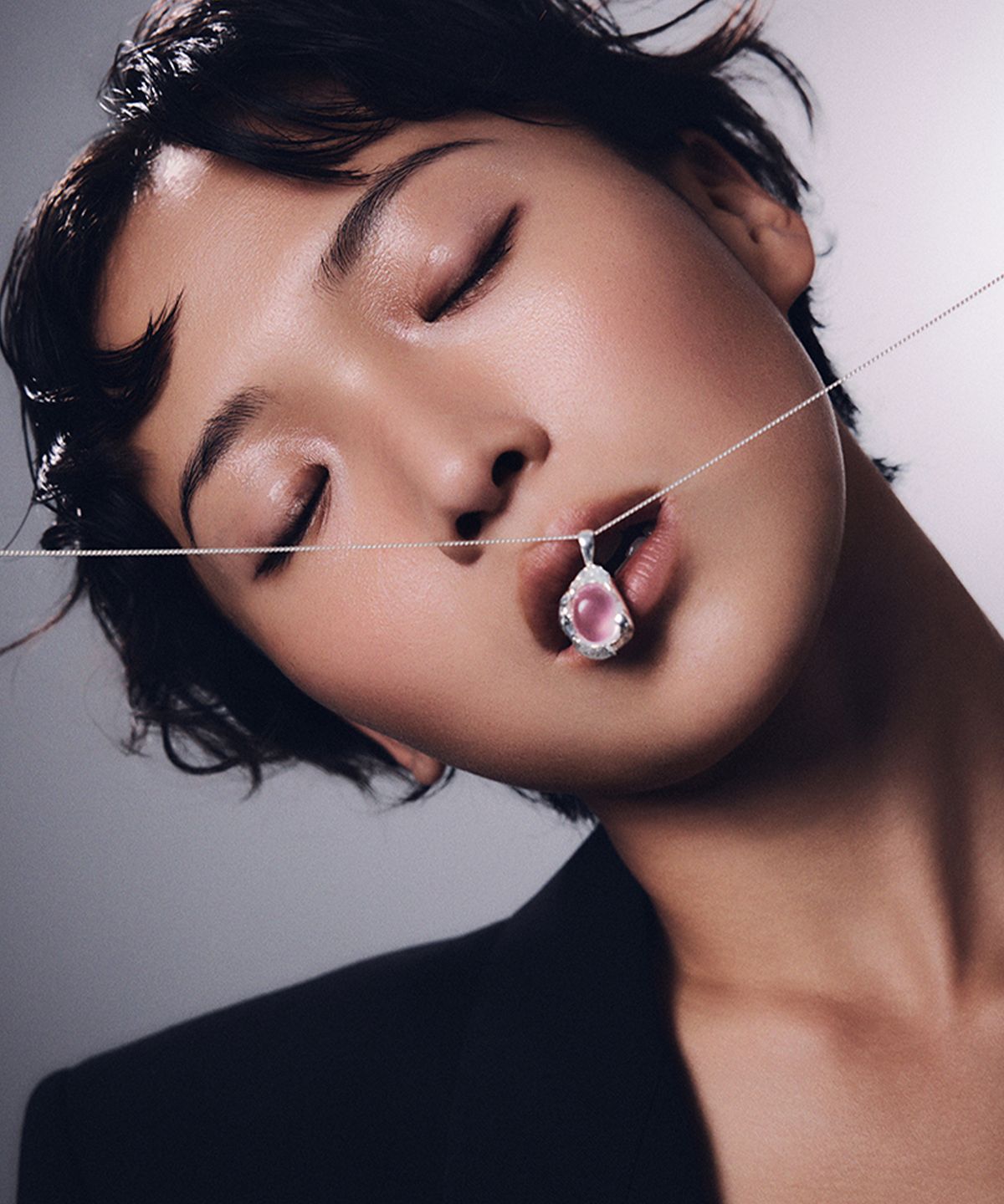 휴스타드(HUSTAD) 235 Rose quartz Necklace _ 925 실버 로즈쿼츠 목걸이