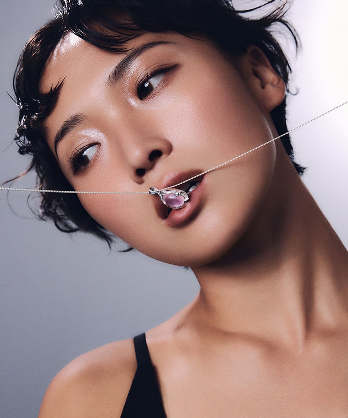 휴스타드(HUSTAD) 235 Rose quartz Necklace _ 925 실버 로즈쿼츠 목걸이