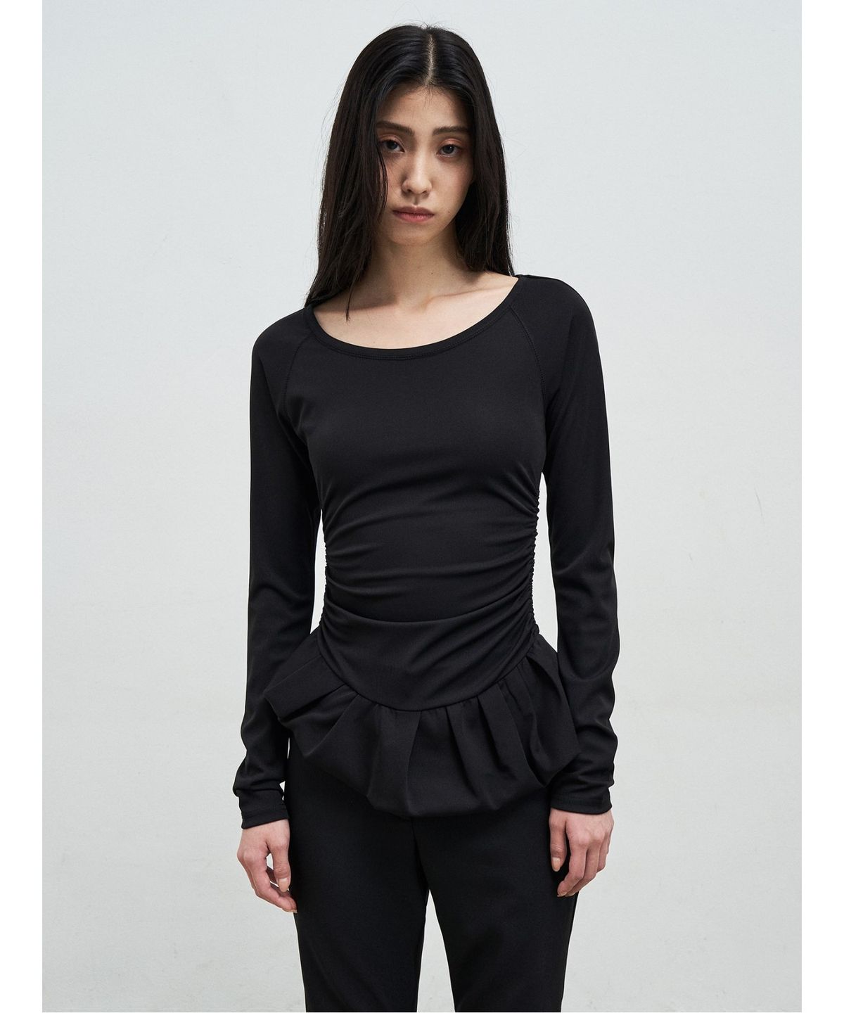 앙개(ANGGAE) Balloon Jersey Top  Black