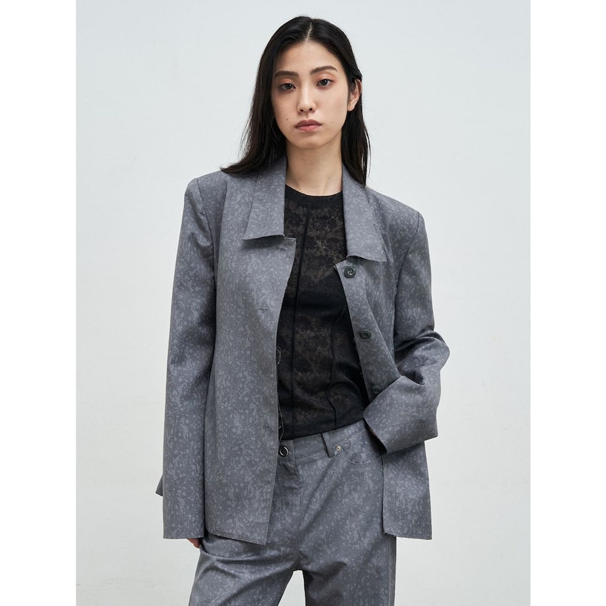앙개(ANGGAE) Flocky Pattern Jacket  Grey