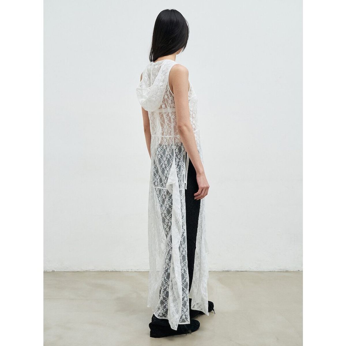 앙개(ANGGAE) Lace Hooded Layering Dress   White