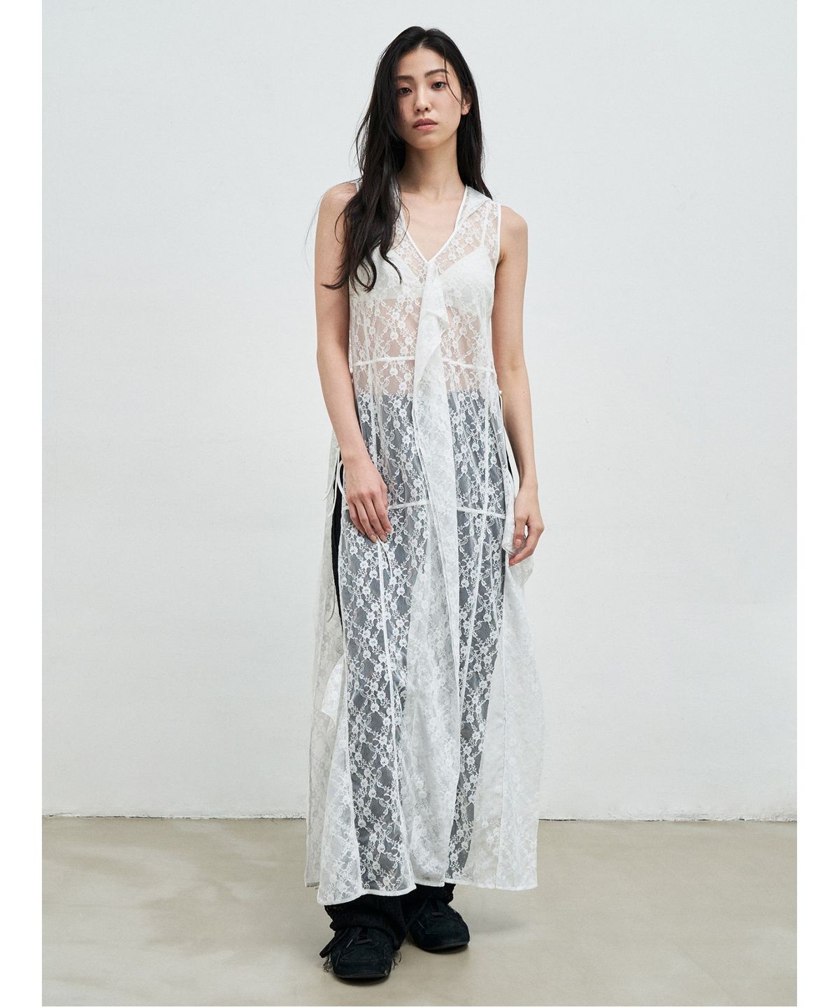 앙개(ANGGAE) Lace Hooded Layering Dress   White