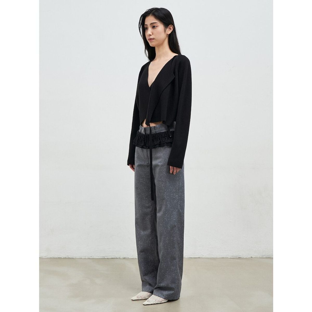 앙개(ANGGAE) Flocky Pattern Pants  Grey