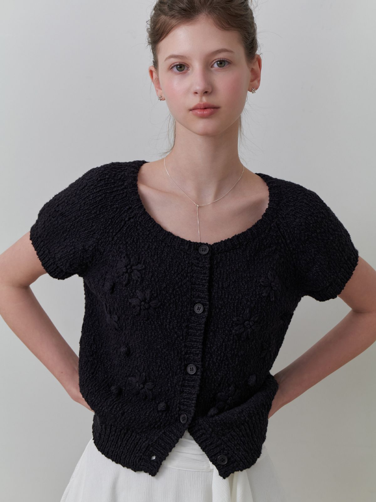 리엘(RE L) Suzan half cardigan (black)