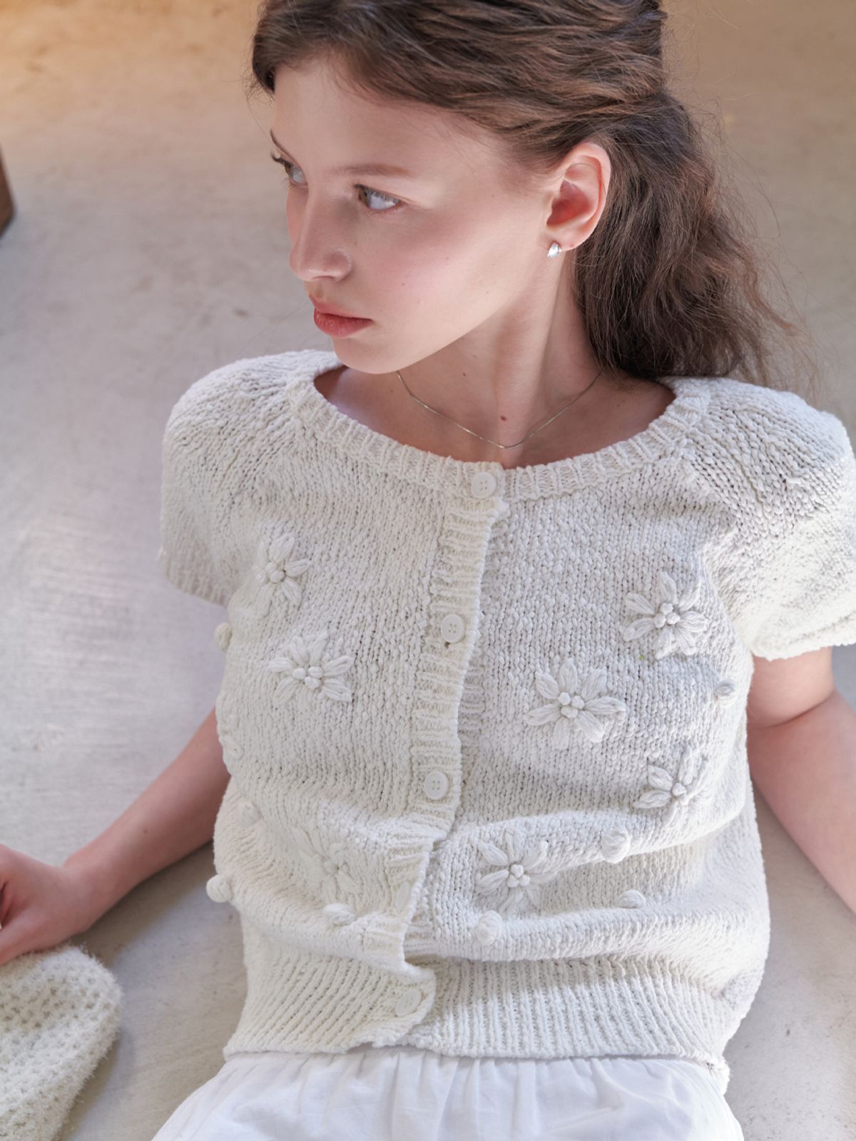 리엘(RE L) [7th] Suzan half cardigan (white)