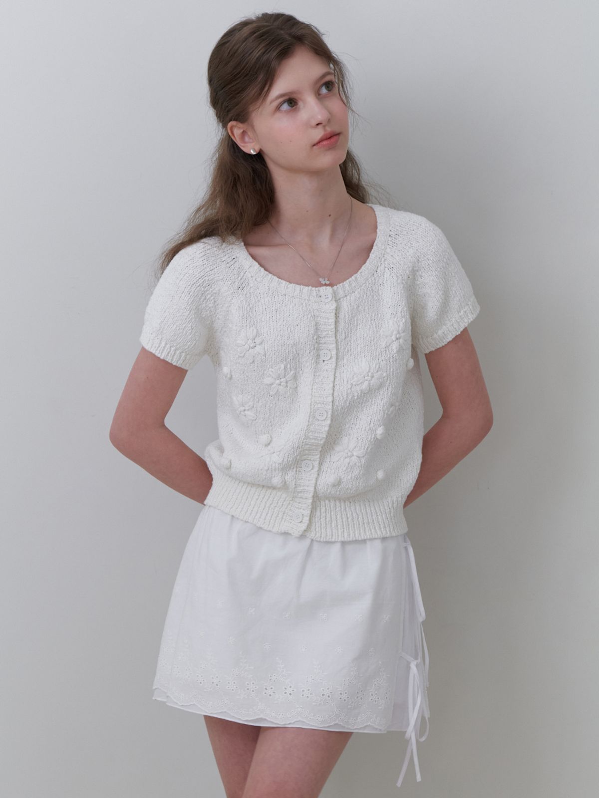 리엘(RE L) [7th] Suzan half cardigan (white)