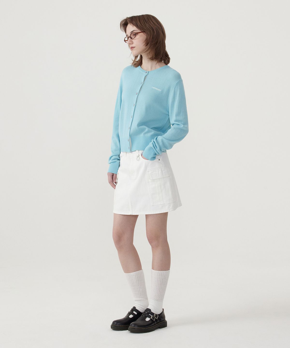 커버낫 우먼(COVERNAT WOMAN) 우먼 카고 데님 미니 스커트 White