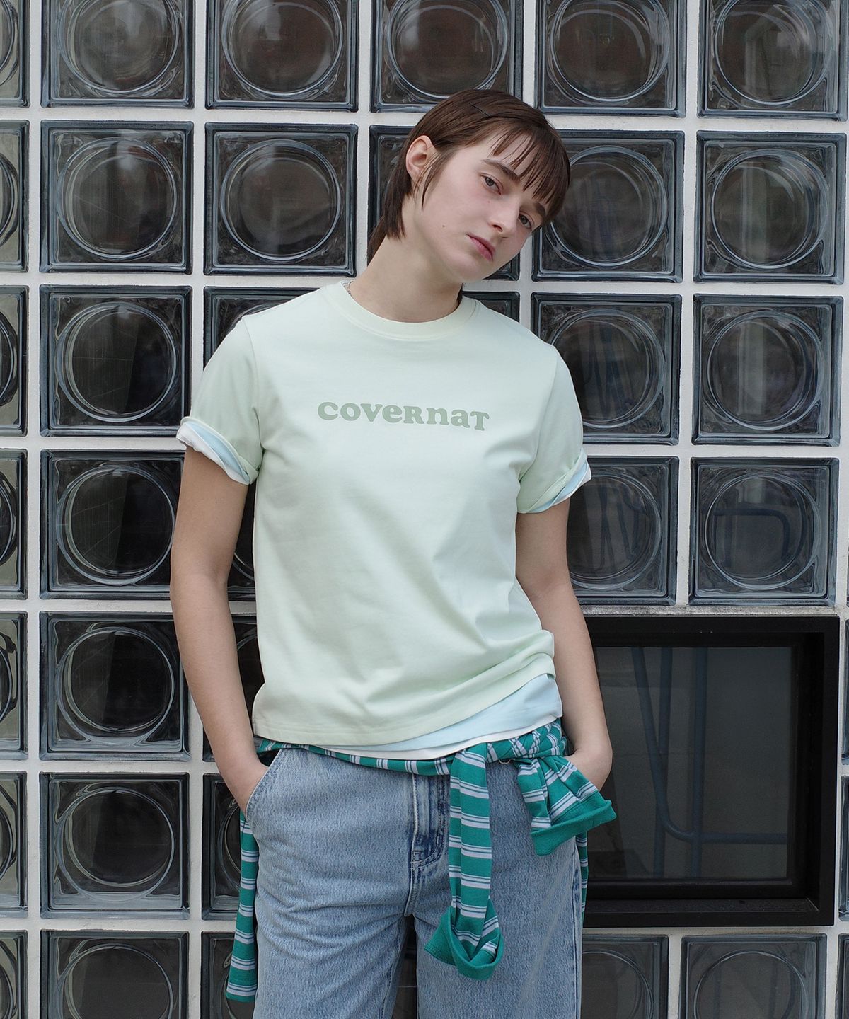 커버낫 우먼(COVERNAT WOMAN) 우먼 쿨 코튼 쿠퍼로고 티셔츠 Lime