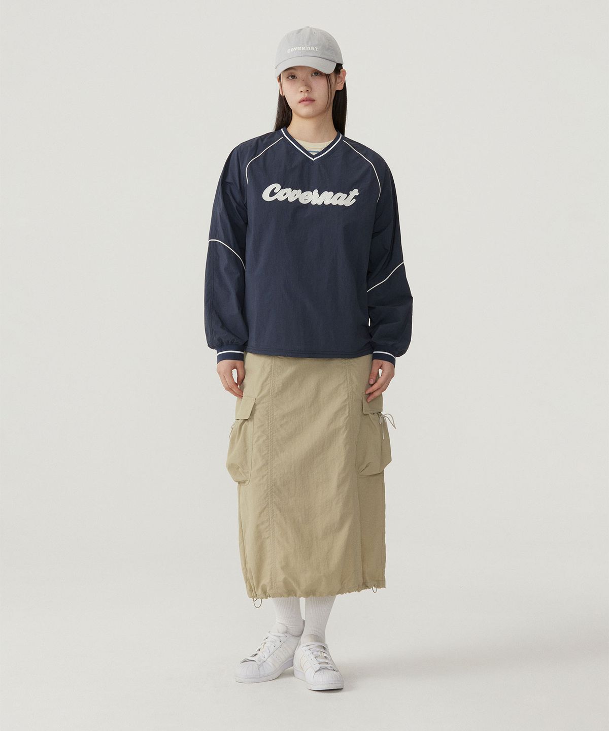 커버낫 우먼(COVERNAT WOMAN) 우먼 로고 나일론 롱슬리브 Navy