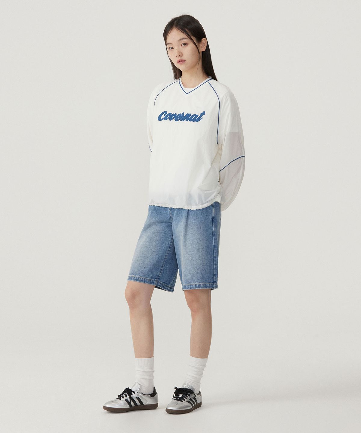 커버낫 우먼(COVERNAT WOMAN) 우먼 로고 나일론 롱슬리브 Ivory