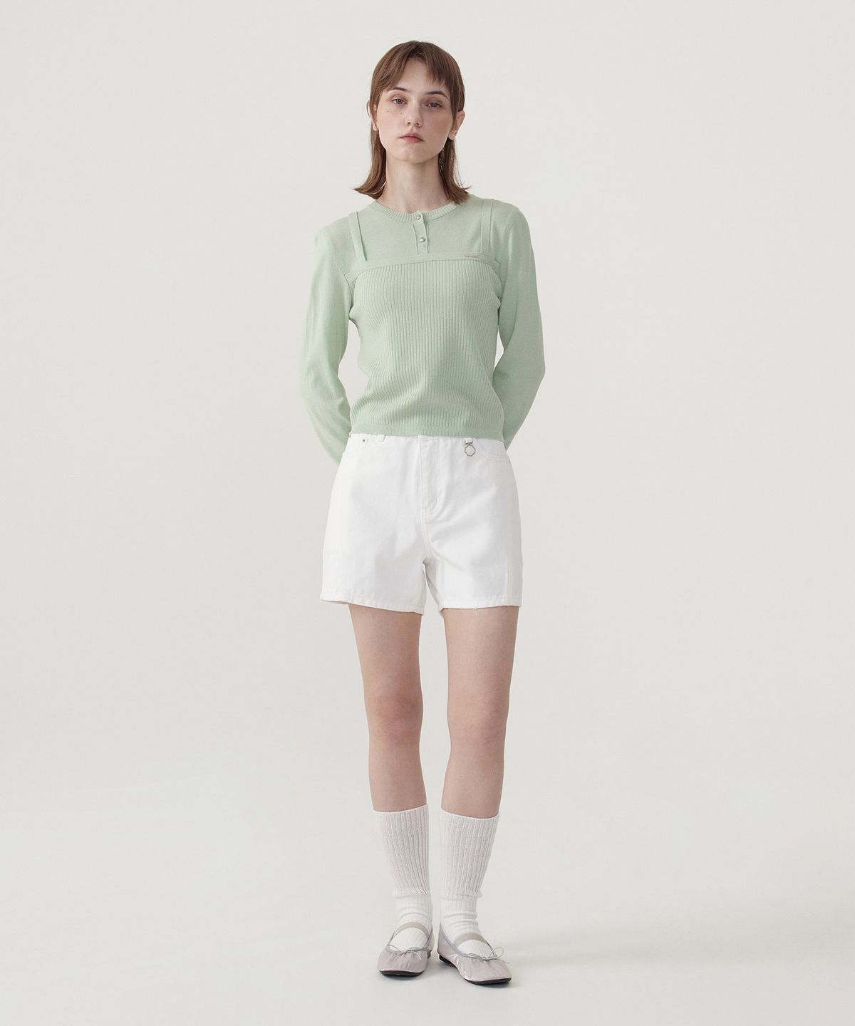 커버낫 우먼(COVERNAT WOMAN) 우먼 레이어드 라운드넥 니트 Light Green