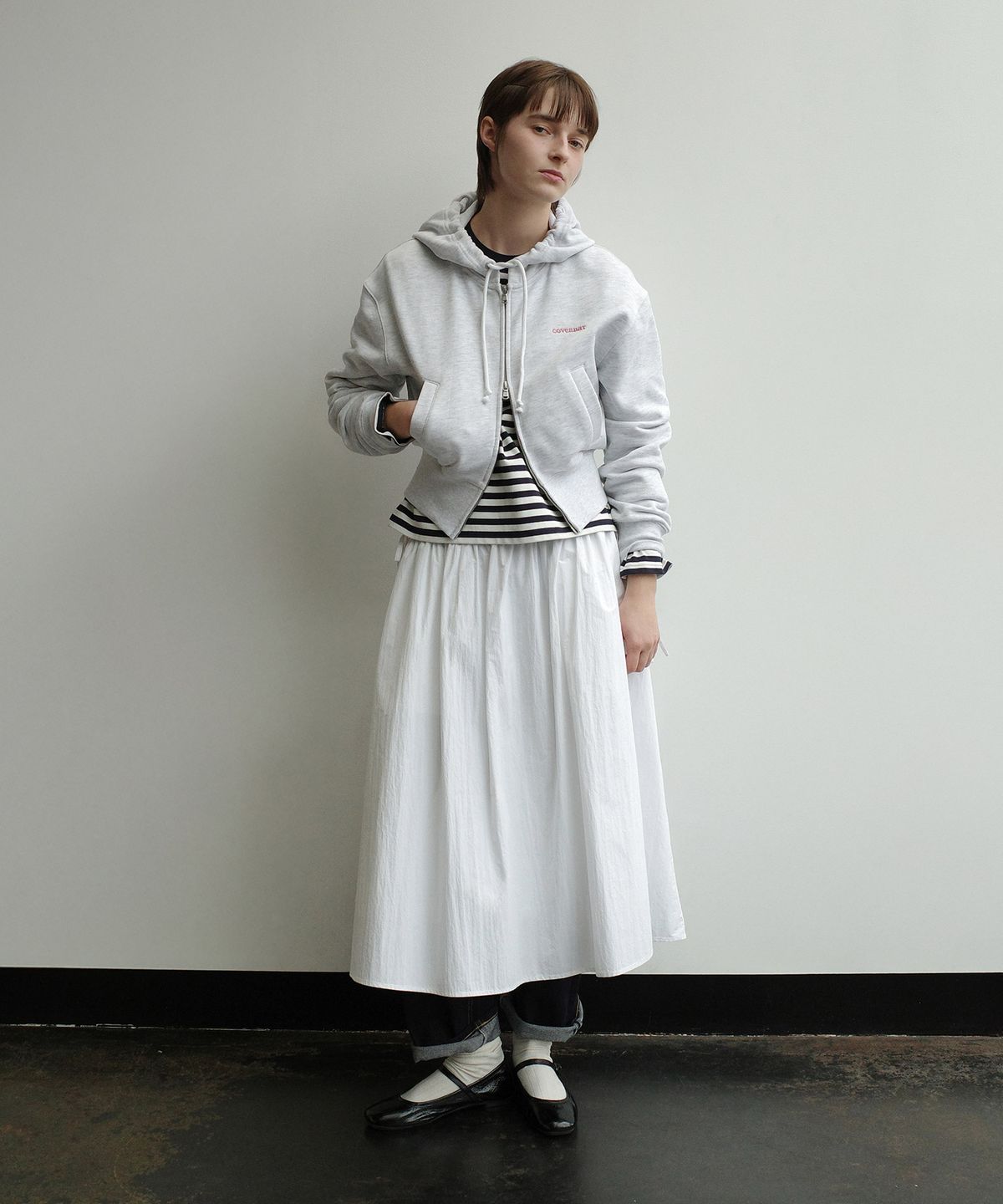 커버낫 우먼(COVERNAT WOMAN) 우먼 리본 크롭 후드집업 Heather Gray