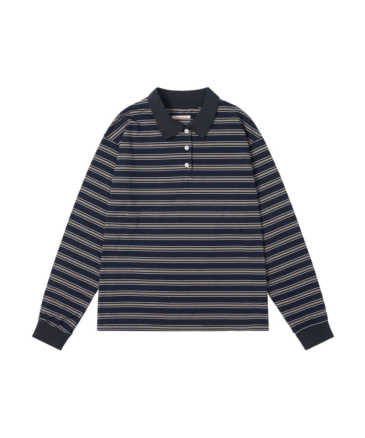 반원 아틀리에(VANONE ATELIER) A3520 빈티지 스트라이프 칼라 티셔츠_Dark navy
