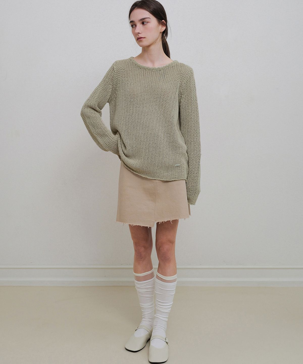 앤니즈(ANDNEEDS) Cotton twill mini skirt (beige)