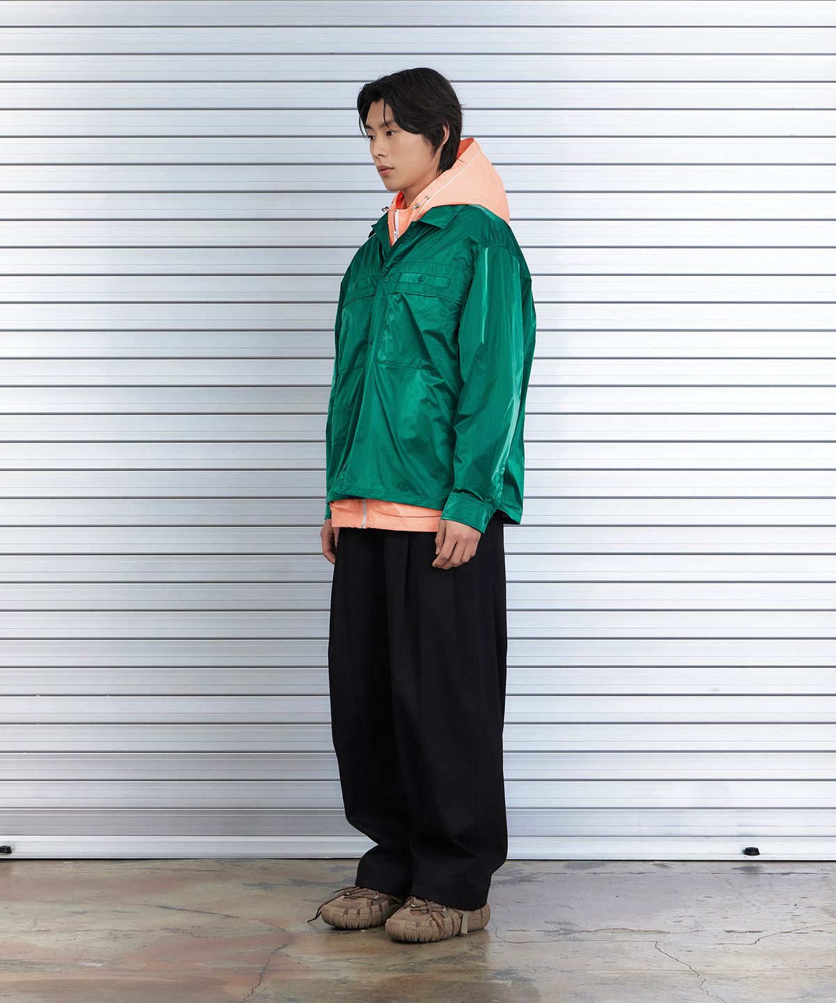논타입(NONTYPE) PLACKET LAYERED SHINE SHIRTS (GREEN)