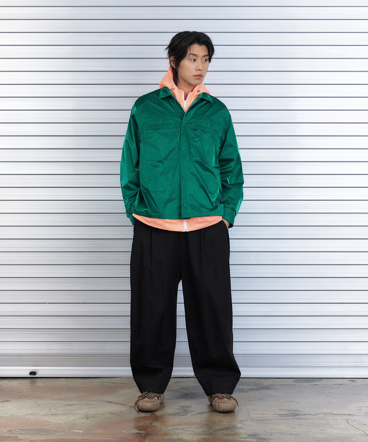 논타입(NONTYPE) PLACKET LAYERED SHINE SHIRTS (GREEN)