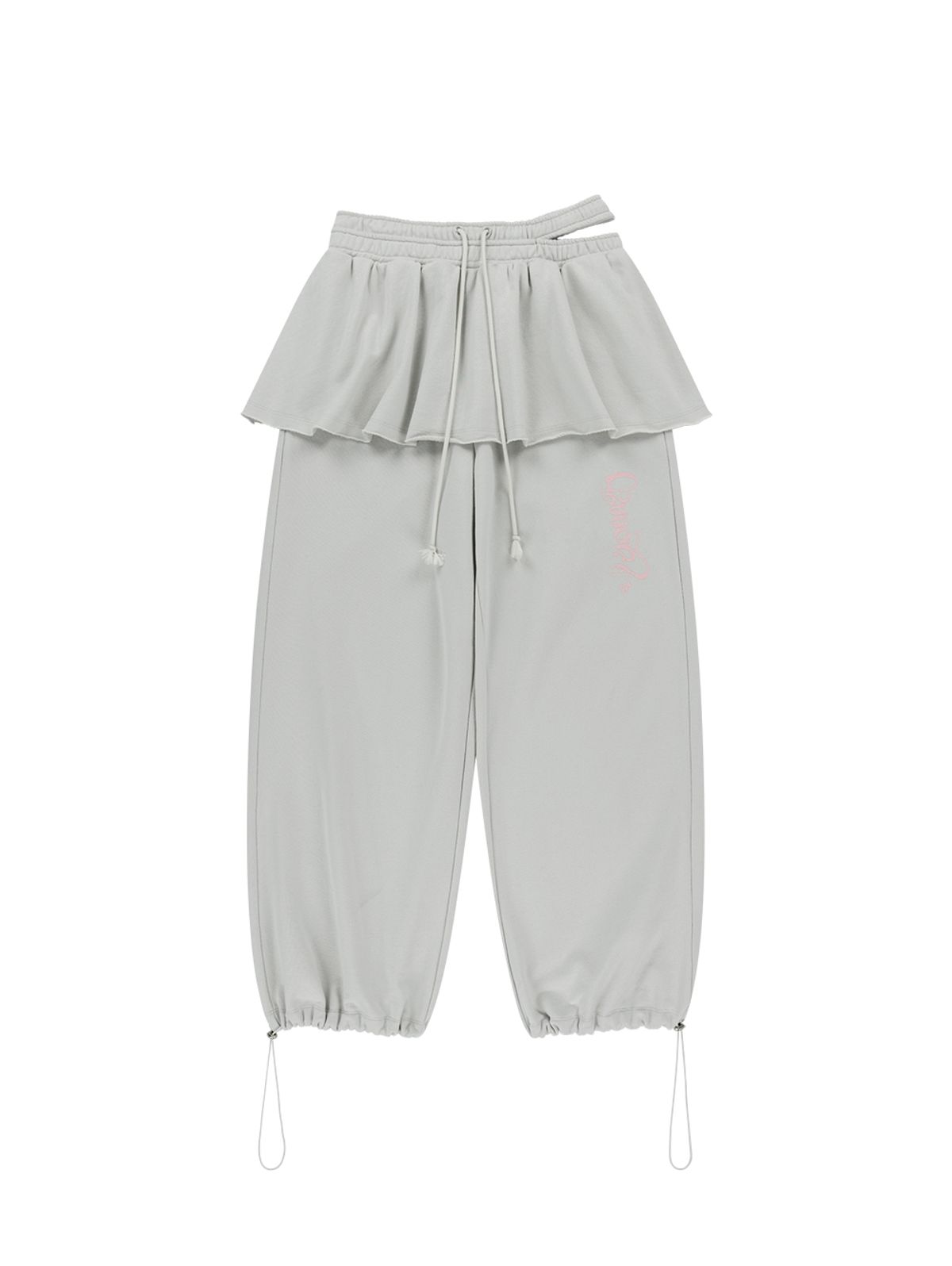 뚜오미오(TUOMIO) DOUBLE WAIST SKIRT SWEATPANTS [LIGHT GREY]