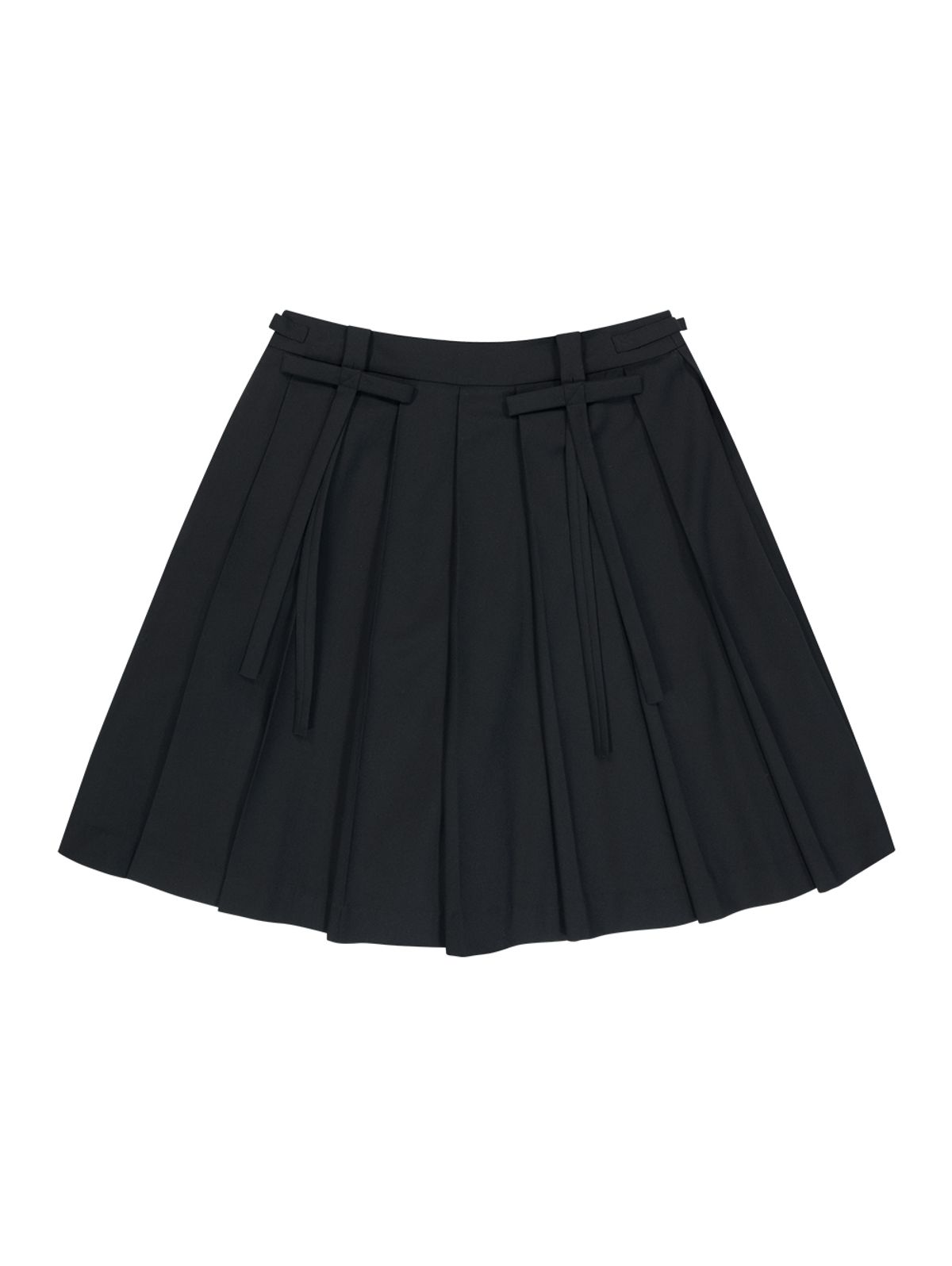 뚜오미오(TUOMIO) MIDI PLEATS RIBBON CULOTTE PANTS [BLACK]