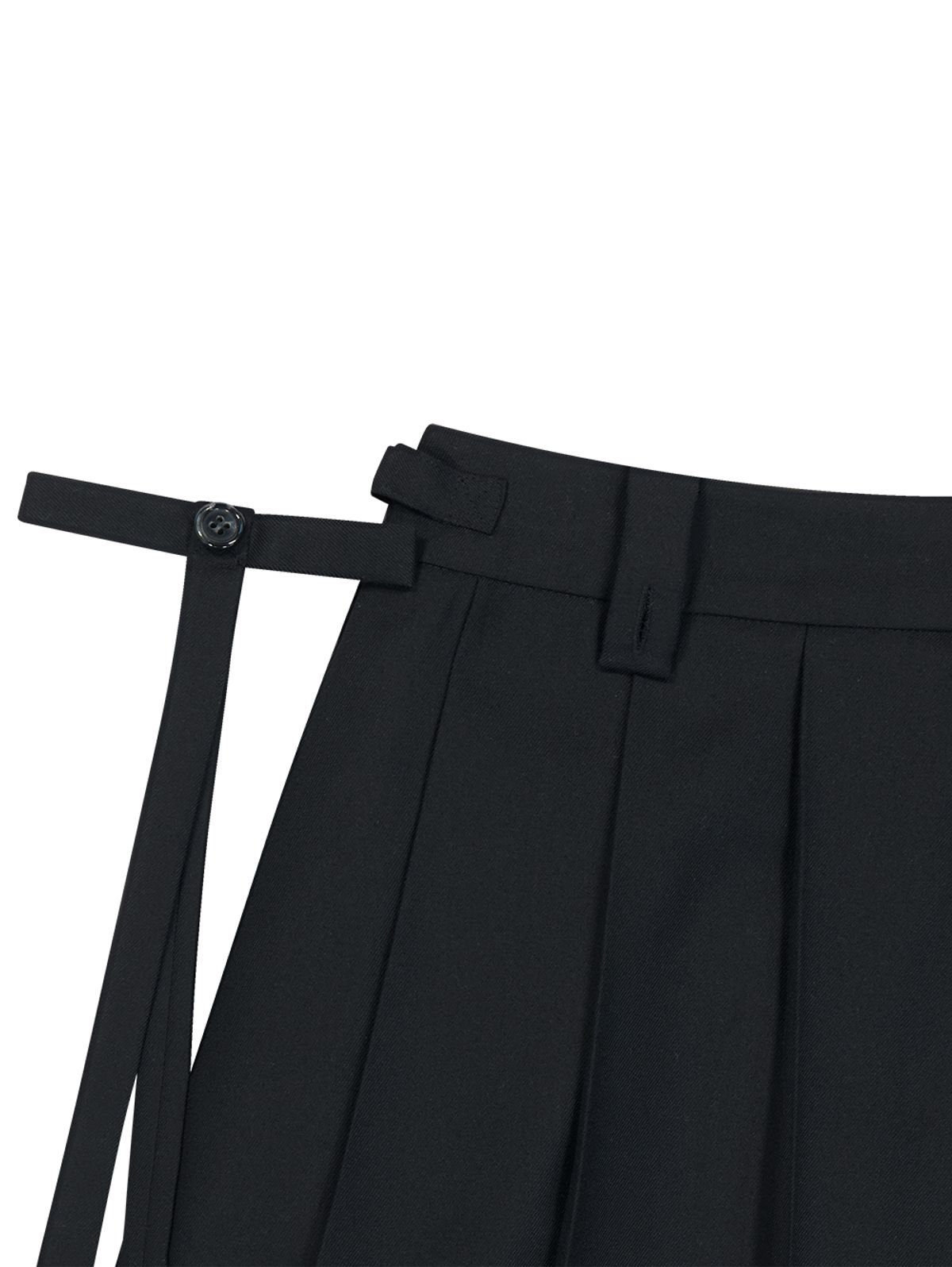 뚜오미오(TUOMIO) MIDI PLEATS RIBBON CULOTTE PANTS [BLACK]