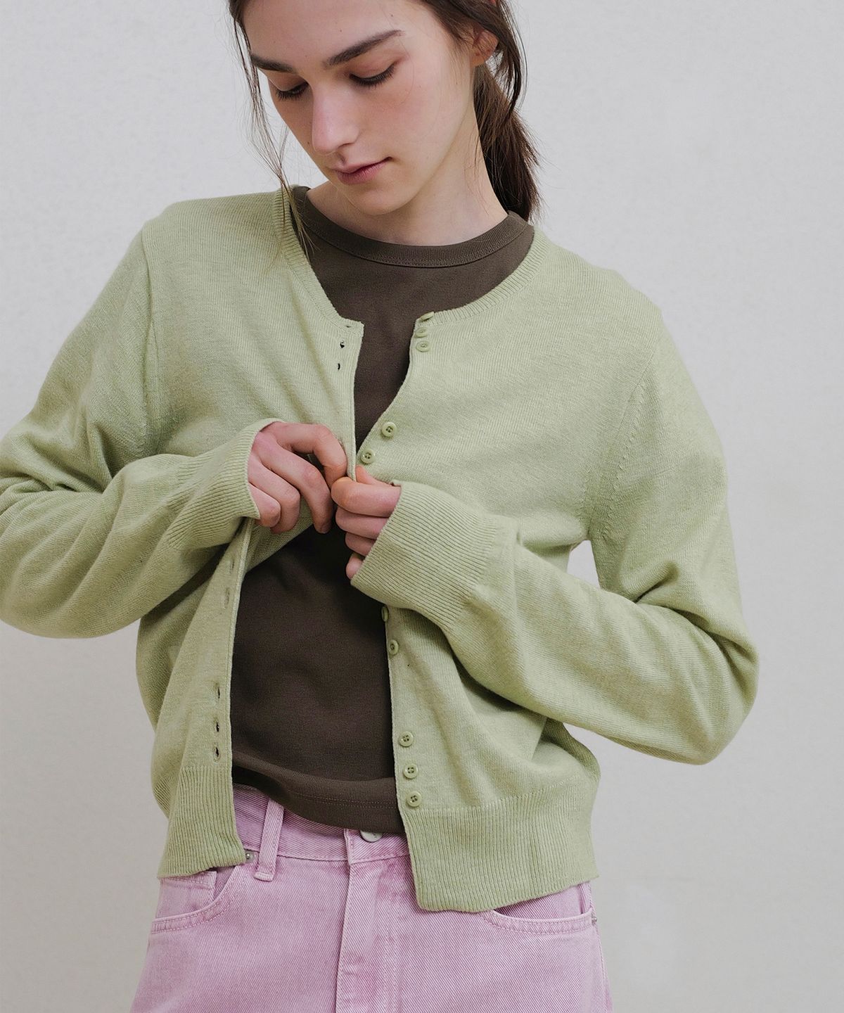 앤니즈(ANDNEEDS) Mari round cardigan (lime)
