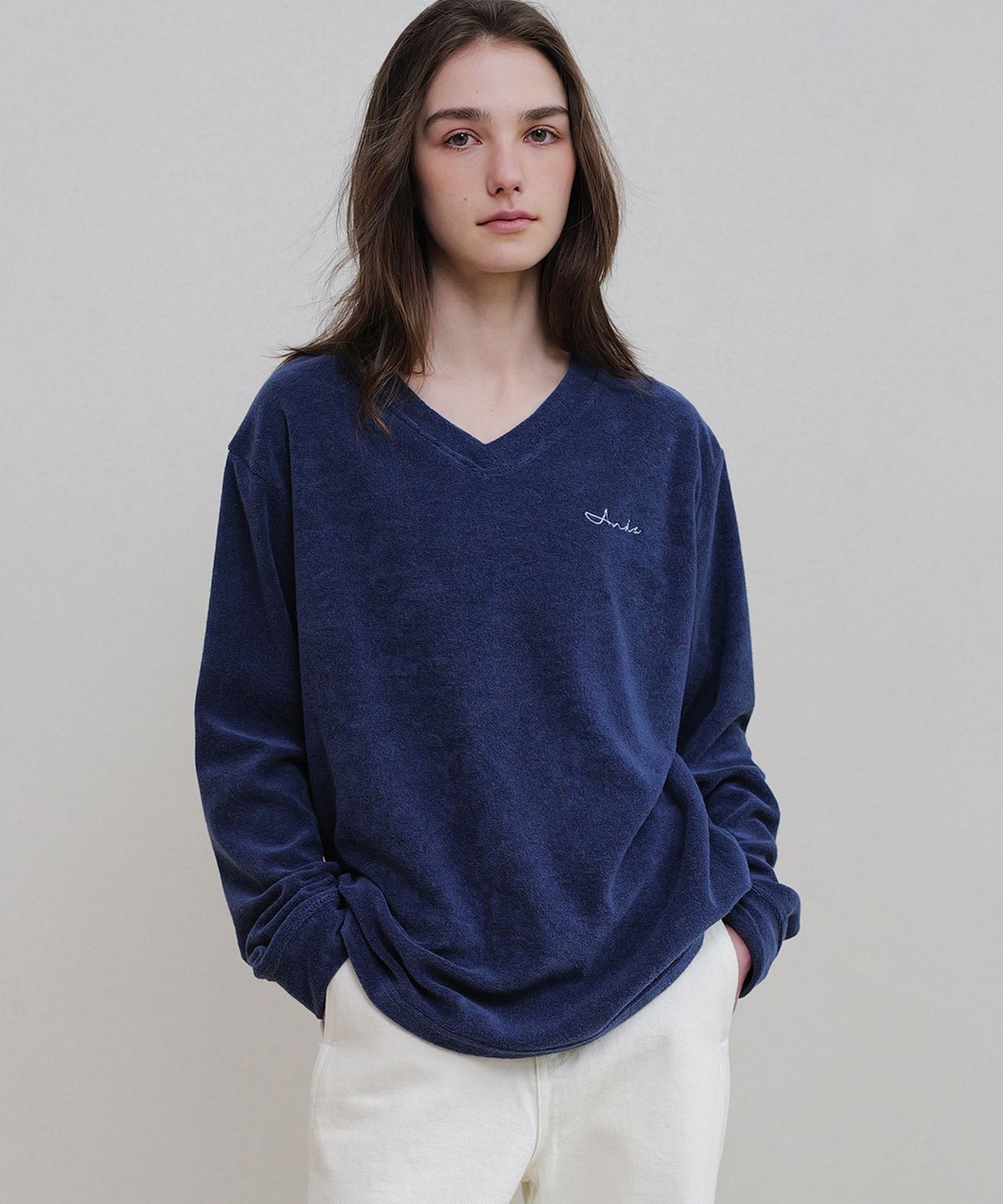 앤니즈(ANDNEEDS) Terry v-neck long sleeve (navy)