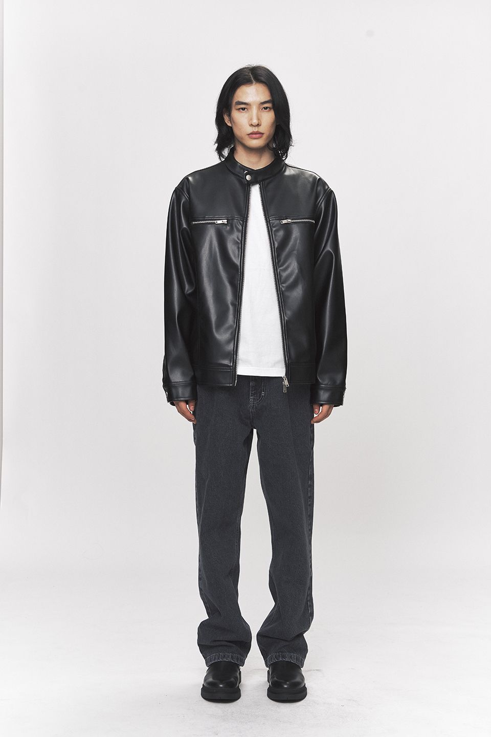 MUSINSA | BLACK MOMENT Modern Vegan Leather Biker Jacket [Black]