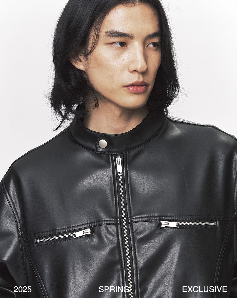 MUSINSA | BLACK MOMENT Modern Vegan Leather Biker Jacket [Black]
