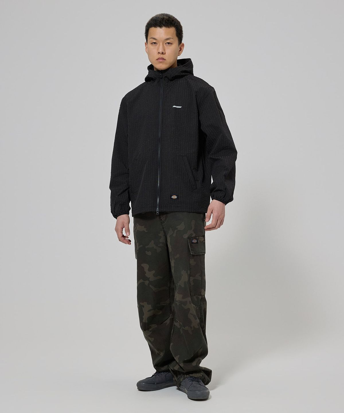 디키즈(DICKIES) 그리드 체크 라이트 윈드브레이커 Black