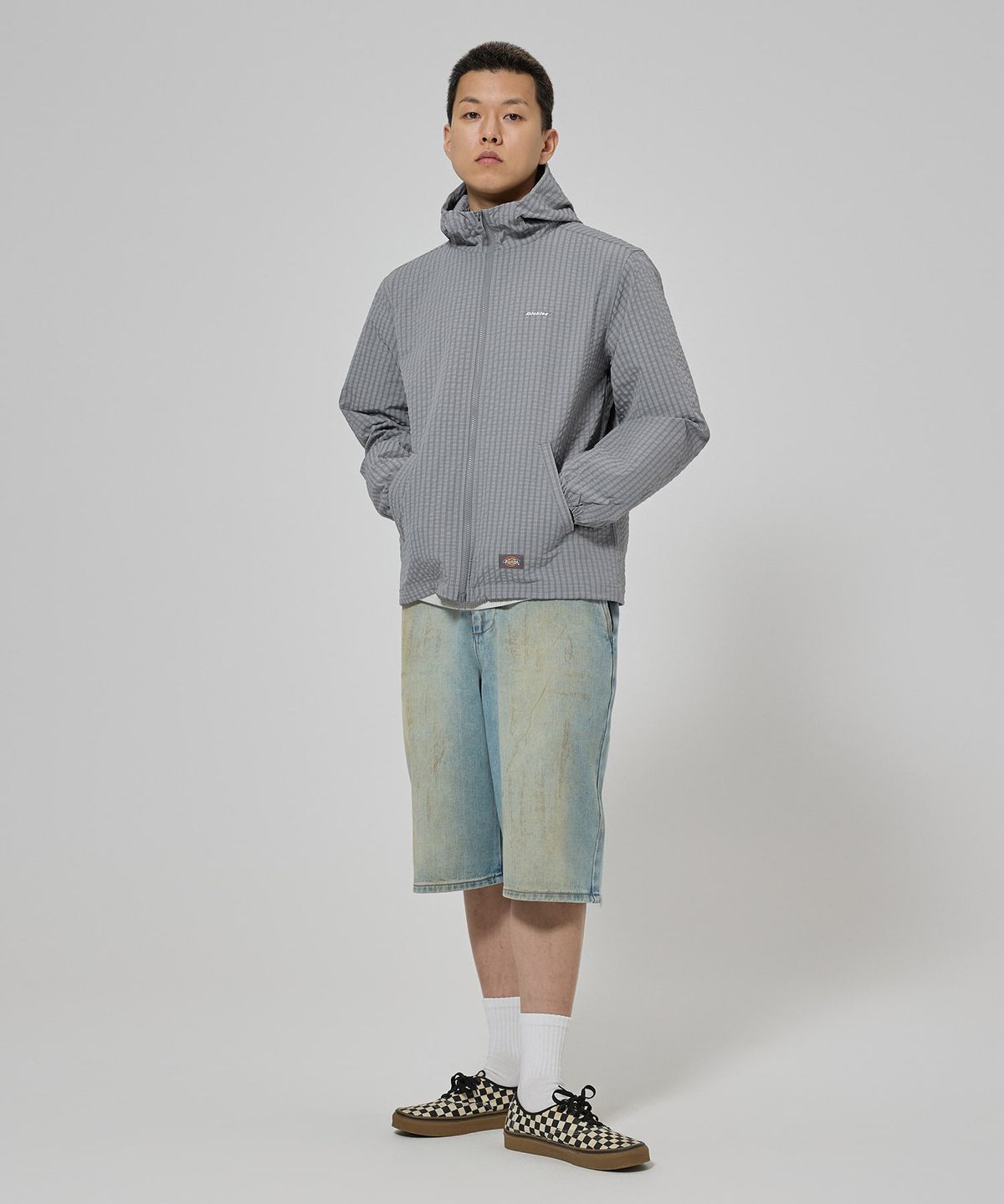 디키즈(DICKIES) 그리드 체크 라이트 윈드브레이커 Gray