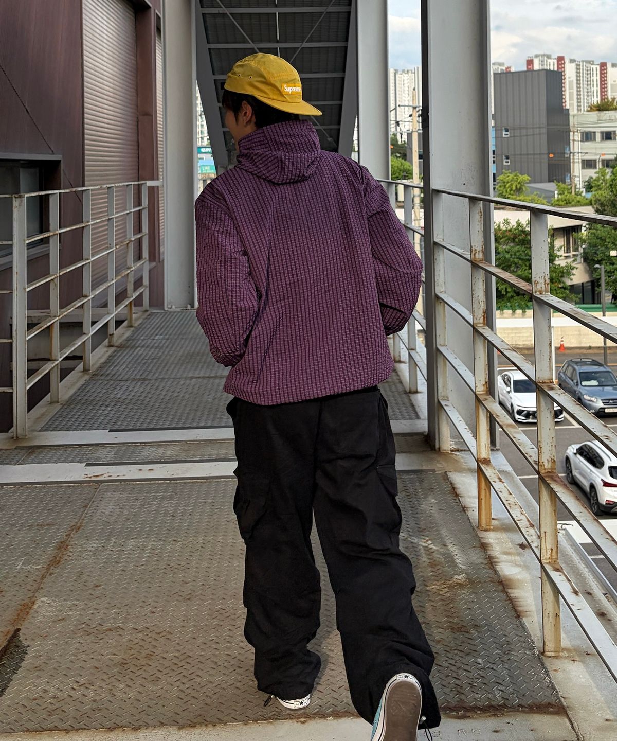 디키즈(DICKIES) 그리드 체크 라이트 윈드브레이커 Purple