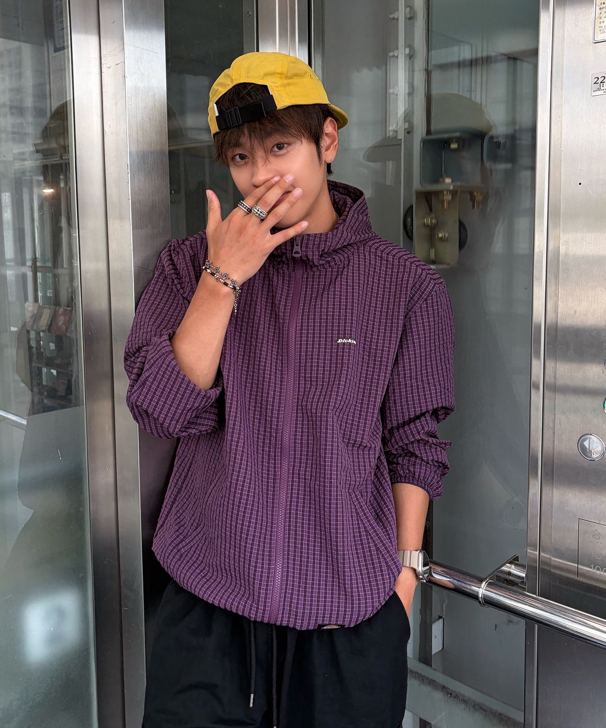 디키즈(DICKIES) 그리드 체크 라이트 윈드브레이커 Purple