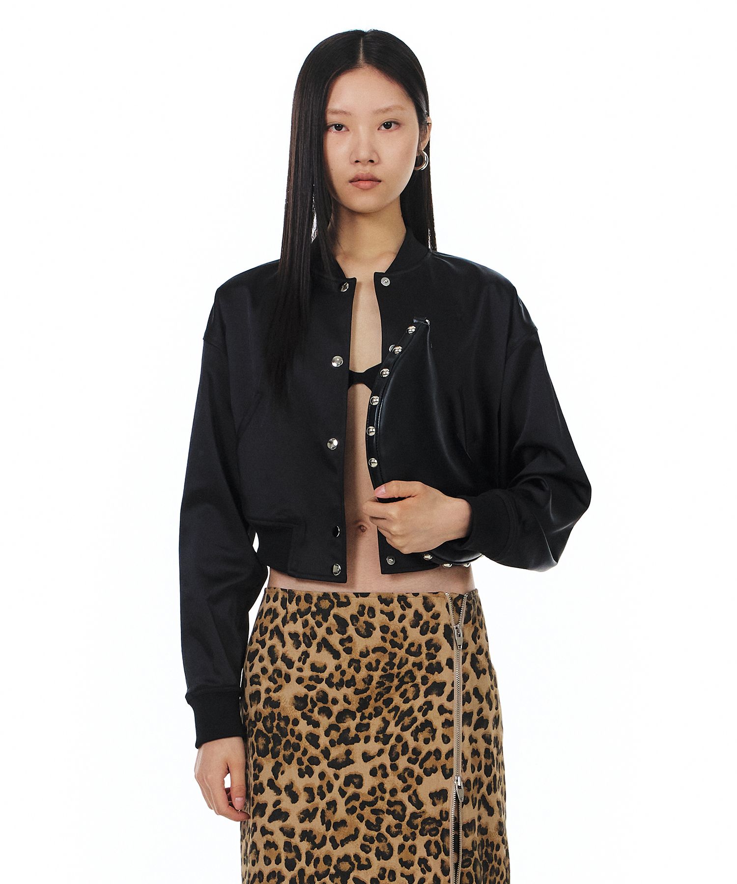 MUSINSA | YUNSE Half Moon Studded Shoulder Bag (Black)