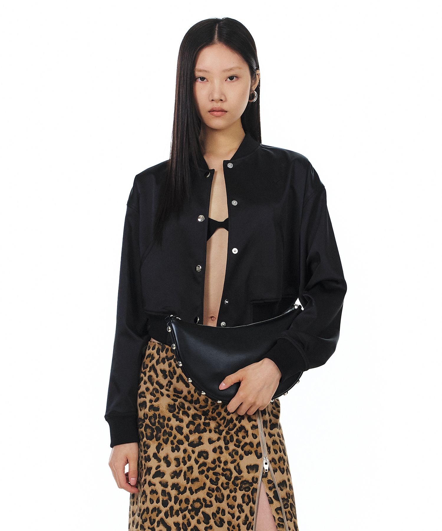 MUSINSA | YUNSE Half Moon Studded Shoulder Bag (Black)