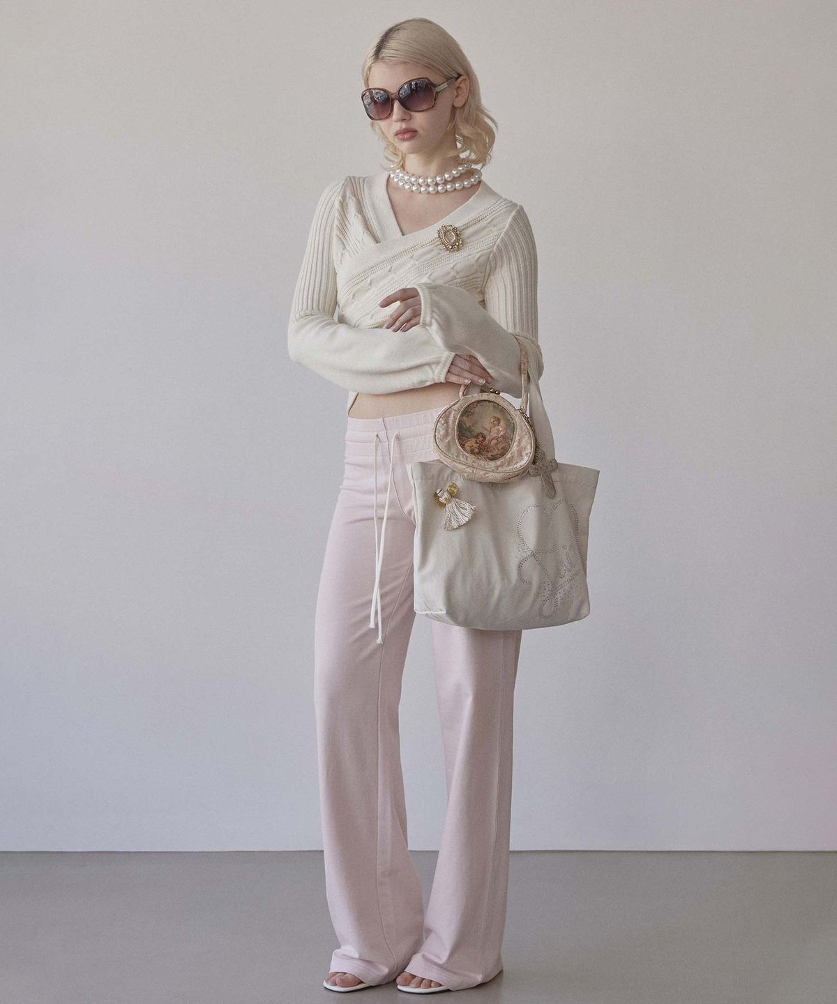 스컬프터(SCULPTOR) Faith Rhinestone Eco Bag Washed Natural