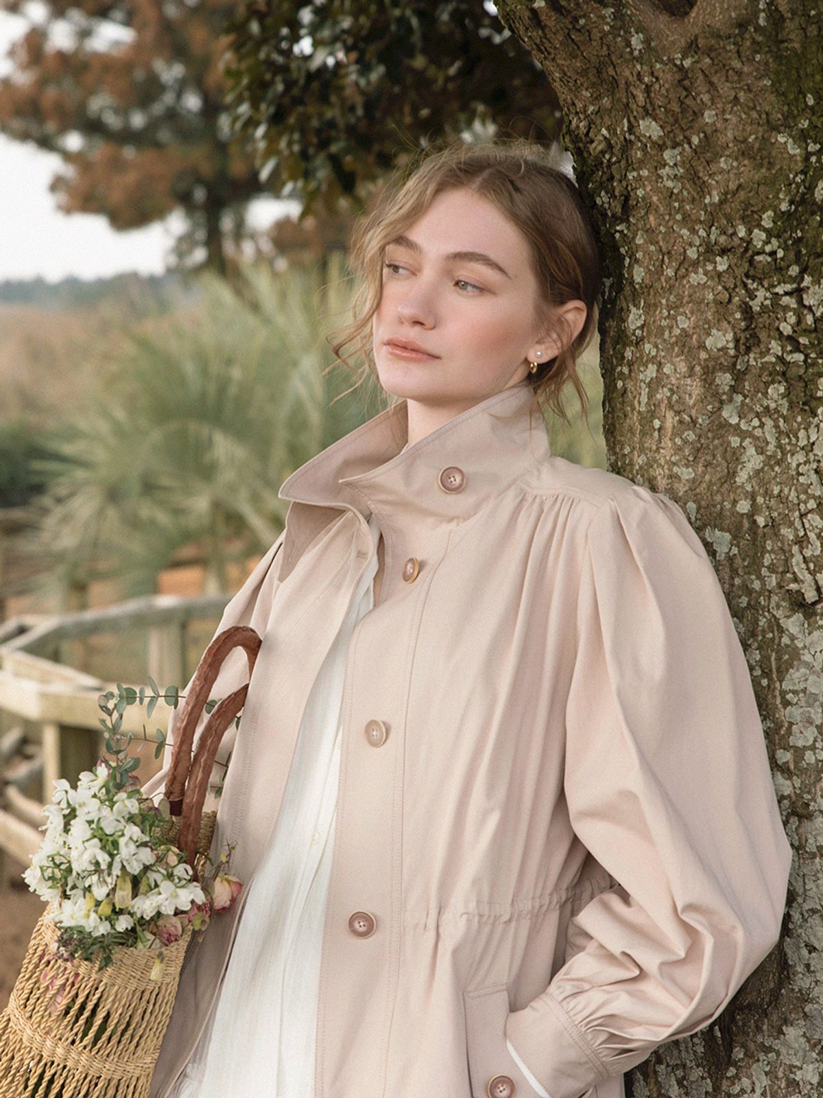 르니나(LENINA) COCO cotton high neck middle jacket_DUSTY PINK