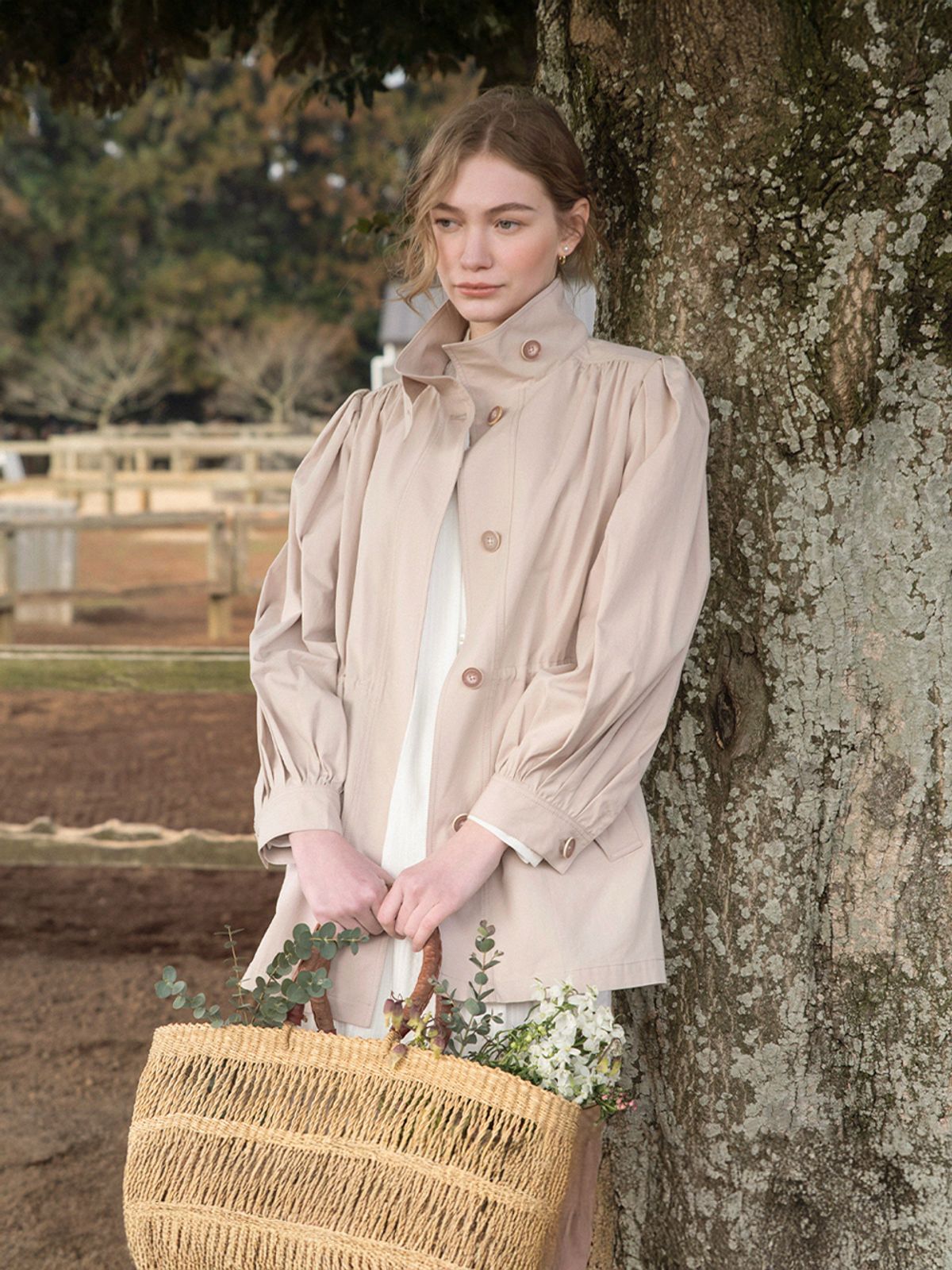 르니나(LENINA) COCO cotton high neck middle jacket_DUSTY PINK