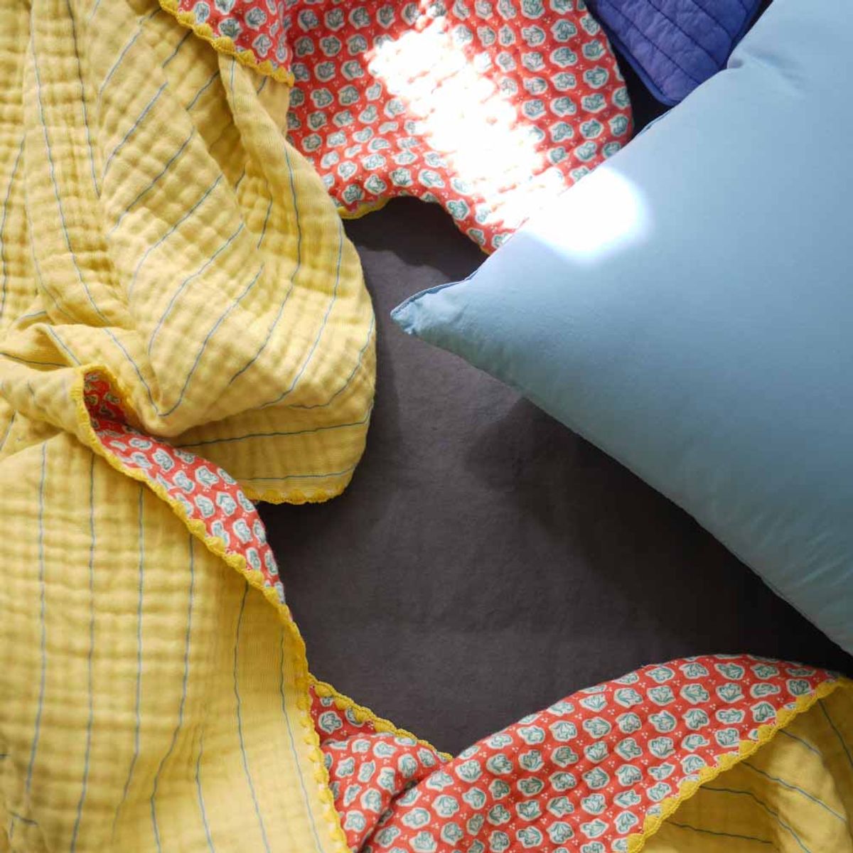 봄봄패브릭스(BOMBOM FABRICS) 4layer gauze blanket/yellow stripe + coral blossom(S,L 2size), 4중 거즈 블랭킷
