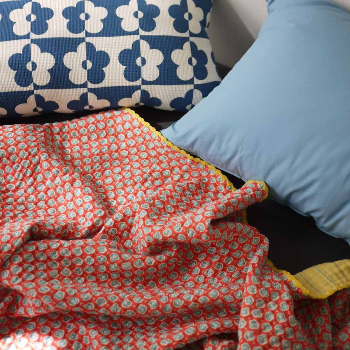봄봄패브릭스(BOMBOM FABRICS) 4layer gauze blanket/yellow stripe + coral blossom(S,L 2size), 4중 거즈 블랭킷