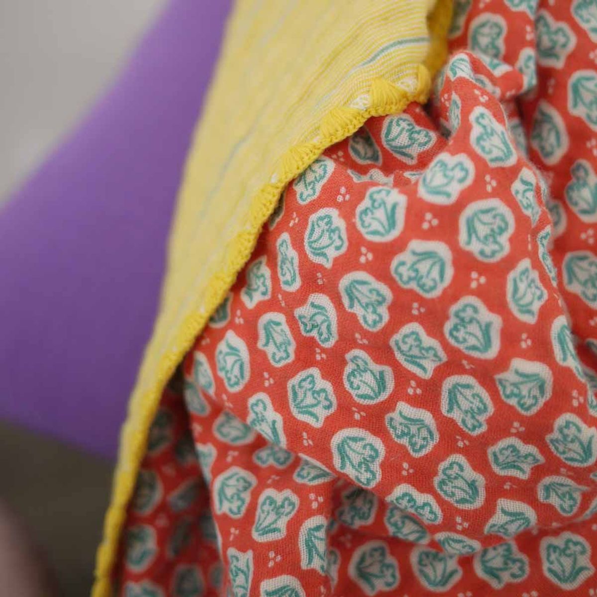 봄봄패브릭스(BOMBOM FABRICS) 4layer gauze blanket/yellow stripe + coral blossom(S,L 2size), 4중 거즈 블랭킷