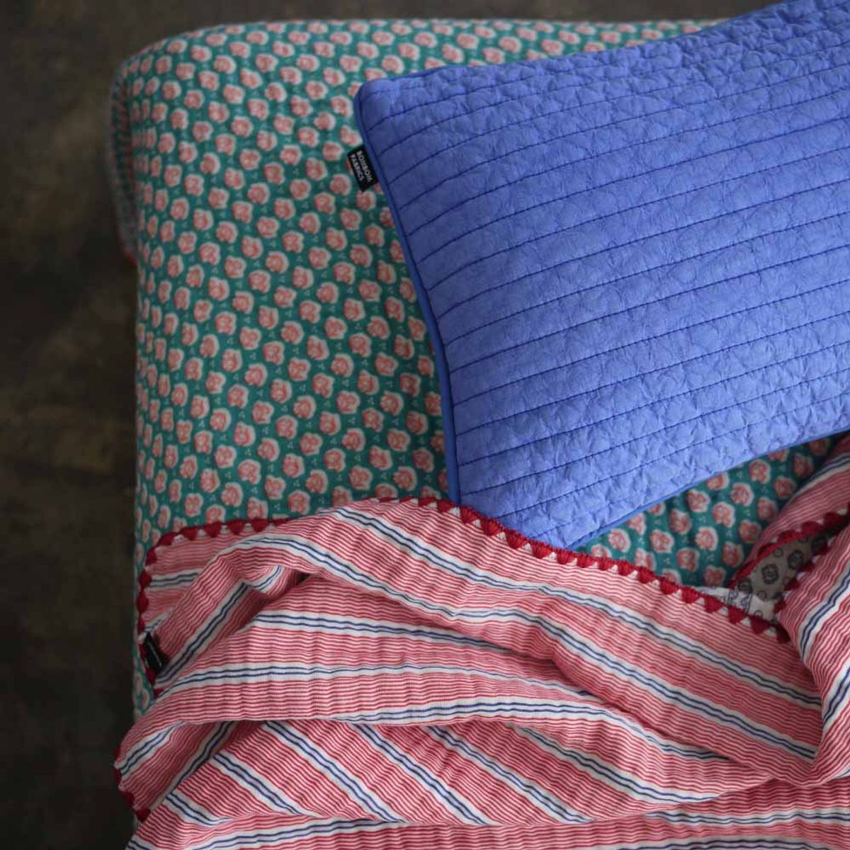 봄봄패브릭스(BOMBOM FABRICS) 4layer gauze blanket/red stripe + teal blossom(S,L 2size), 4중 거즈 블랭킷