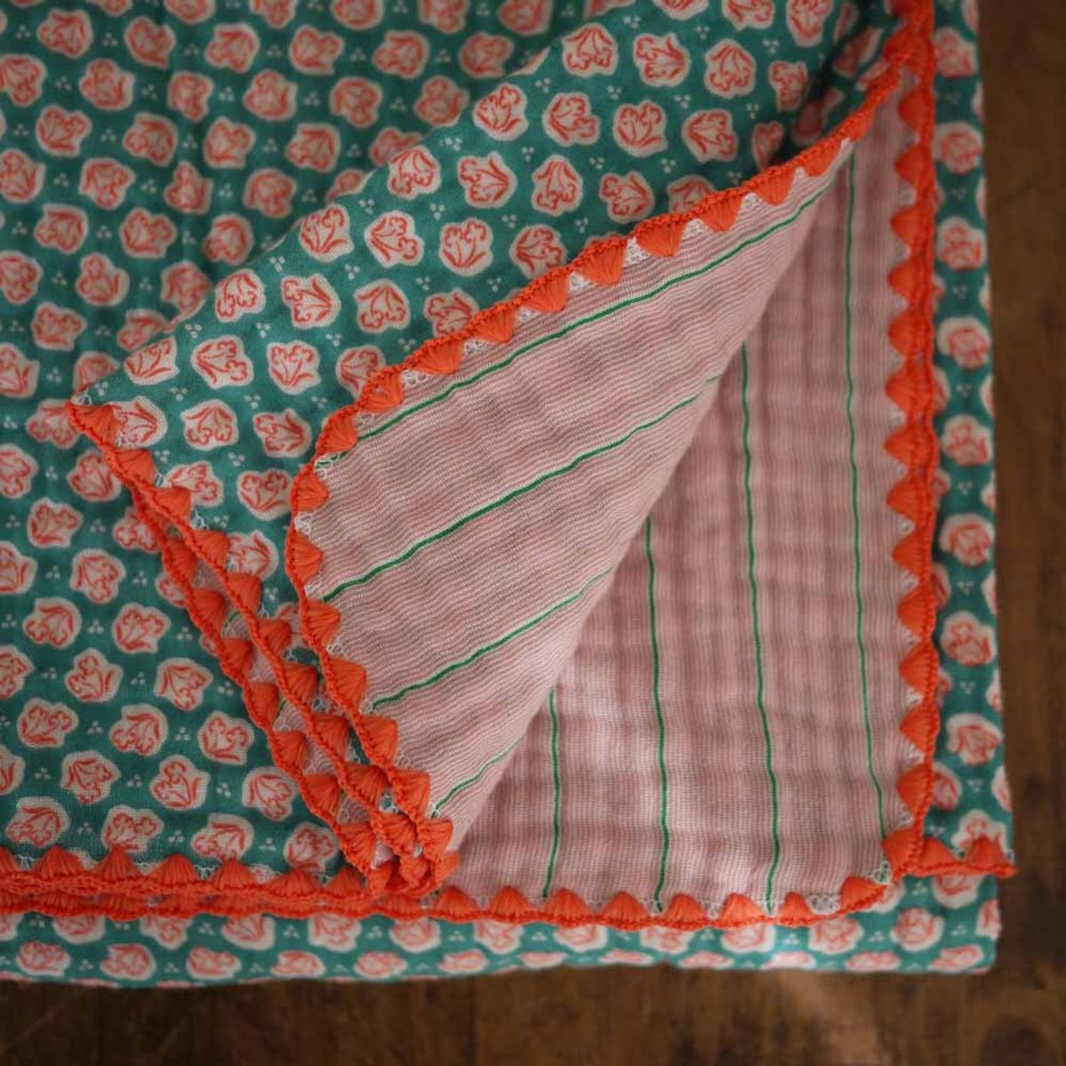 봄봄패브릭스(BOMBOM FABRICS) 4layer gauze blanket/red stripe + teal blossom(S,L 2size), 4중 거즈 블랭킷