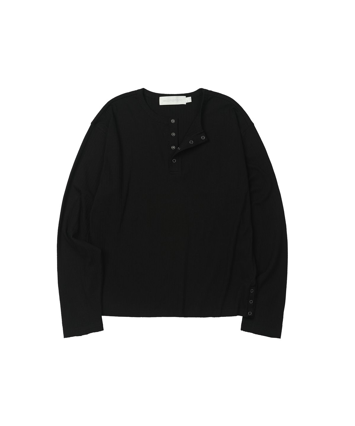 세컨모놀로그(SECONDMONO) Ribbed Henley Knit Long Sleeve [BLACK]_SETS044BLACK