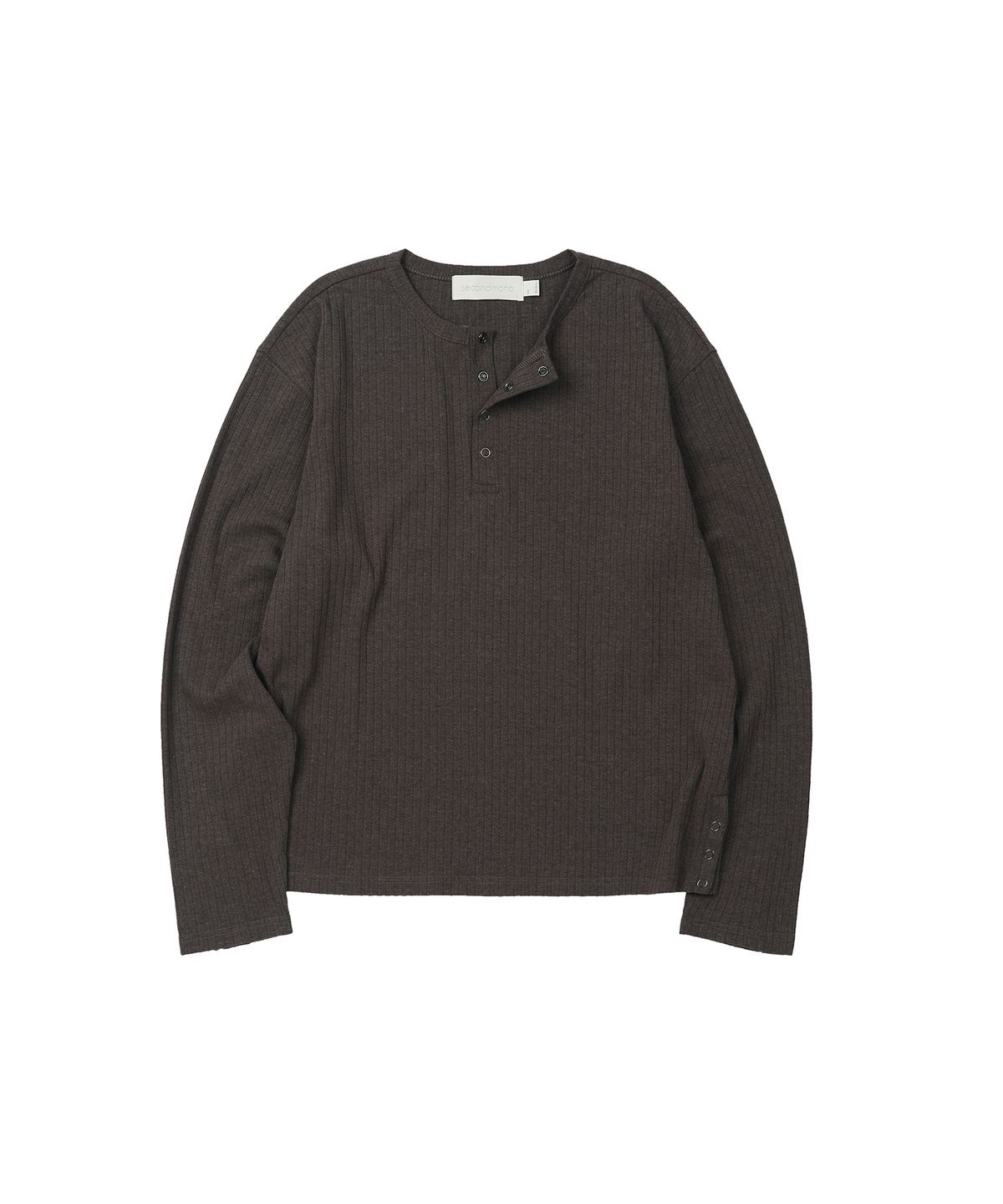 세컨모놀로그(SECONDMONO) Ribbed Henley Knit Long Sleeve [CHARCOAL]_SETS044CHARCOAL