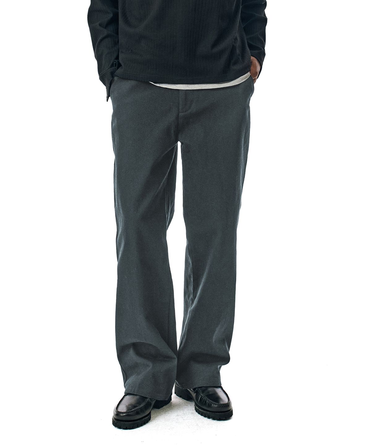 세컨모놀로그(SECONDMONO) Semi Wide Twill Cotton Chino Pants [CHARCOAL]_SEPT051CHARCOAL